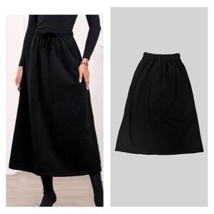 Women’s Fall Winter Fleece Lined Maxi Skirt In Black